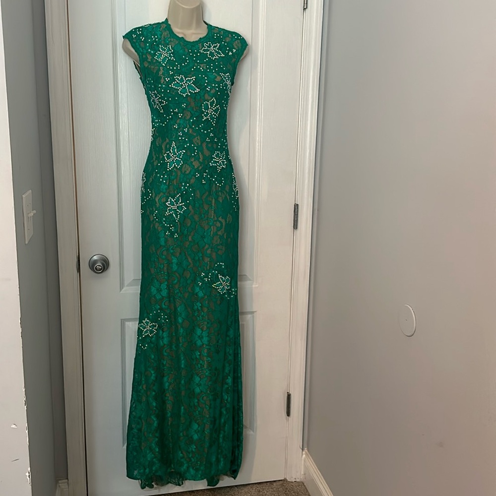 Jovani Long Green Dress with sequins size 0